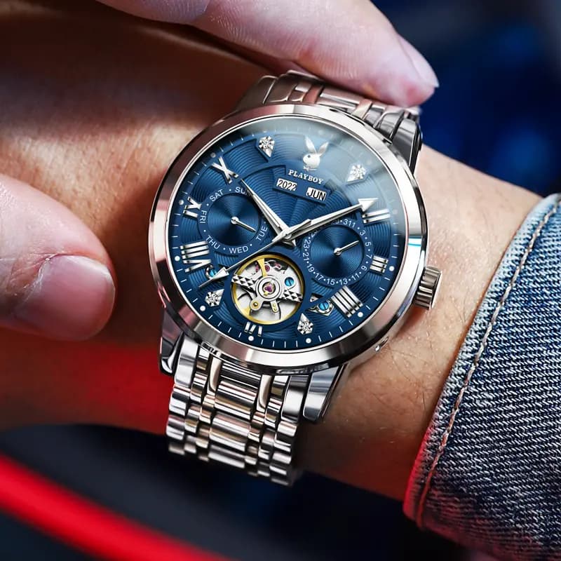 Playboy Roman Series Mechanical Saat Kişi Qara 15