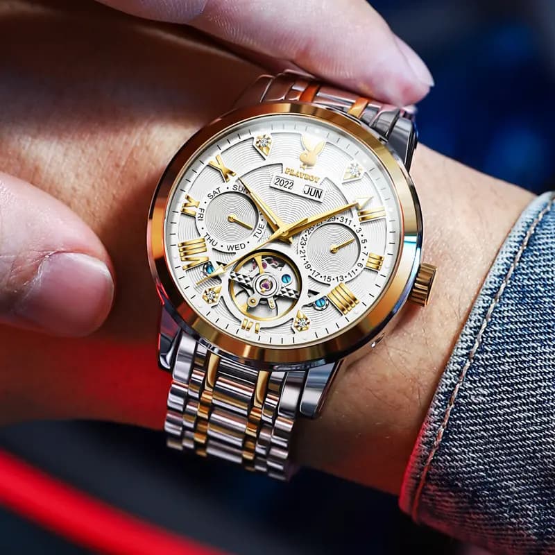 Playboy Roman Series Mechanical Saat Kişi Qara 21