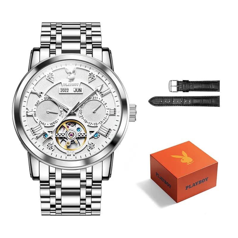 Playboy Roman Series Mechanical Saat Kişi Qara 34