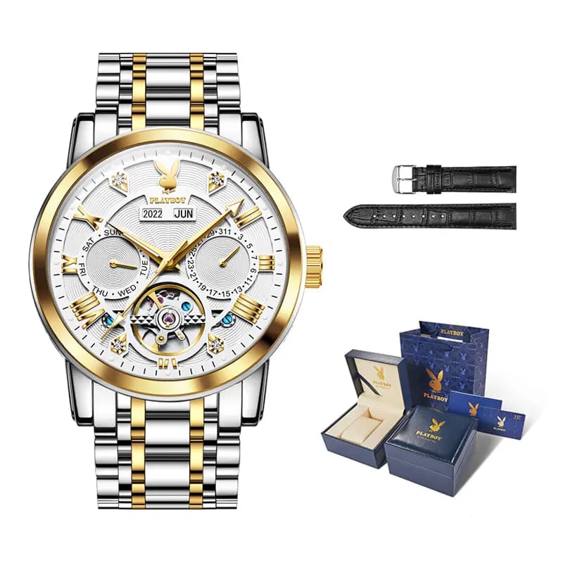 Playboy Roman Series Mechanical Saat Kişi Qara 16