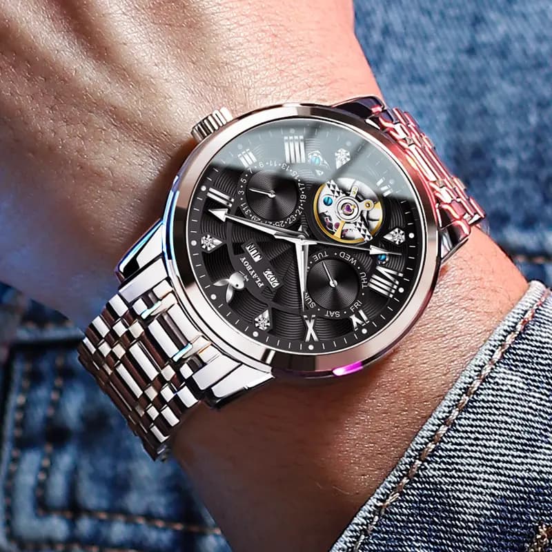Playboy Roman Series Mechanical Saat Kişi Qara 2