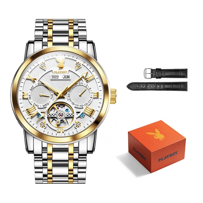 Playboy Roman Series Mechanical Saat Kişi Qara 46