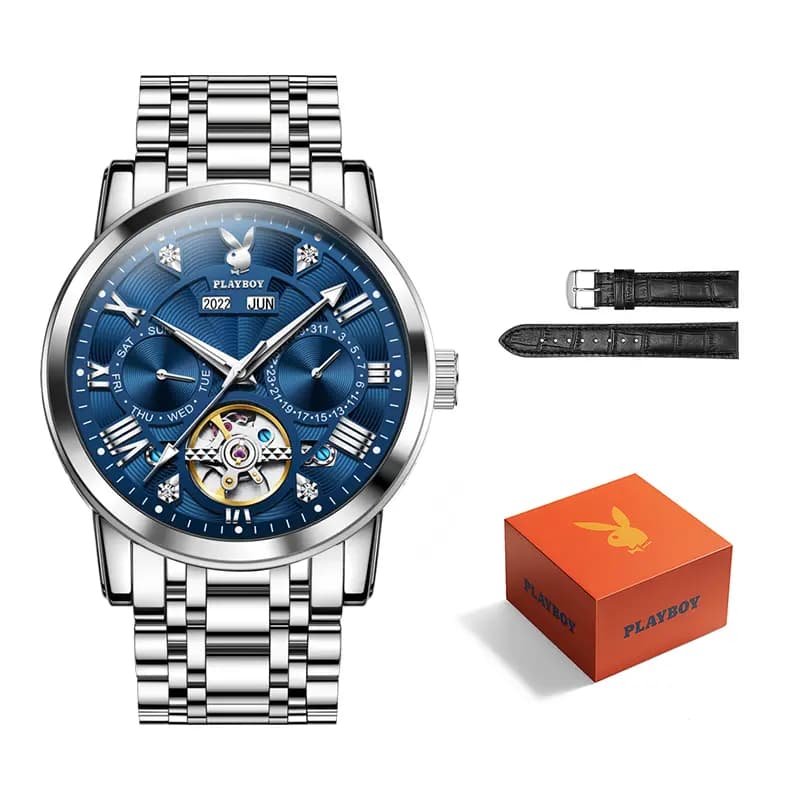 Playboy Roman Series Mechanical Saat Kişi Qara 40