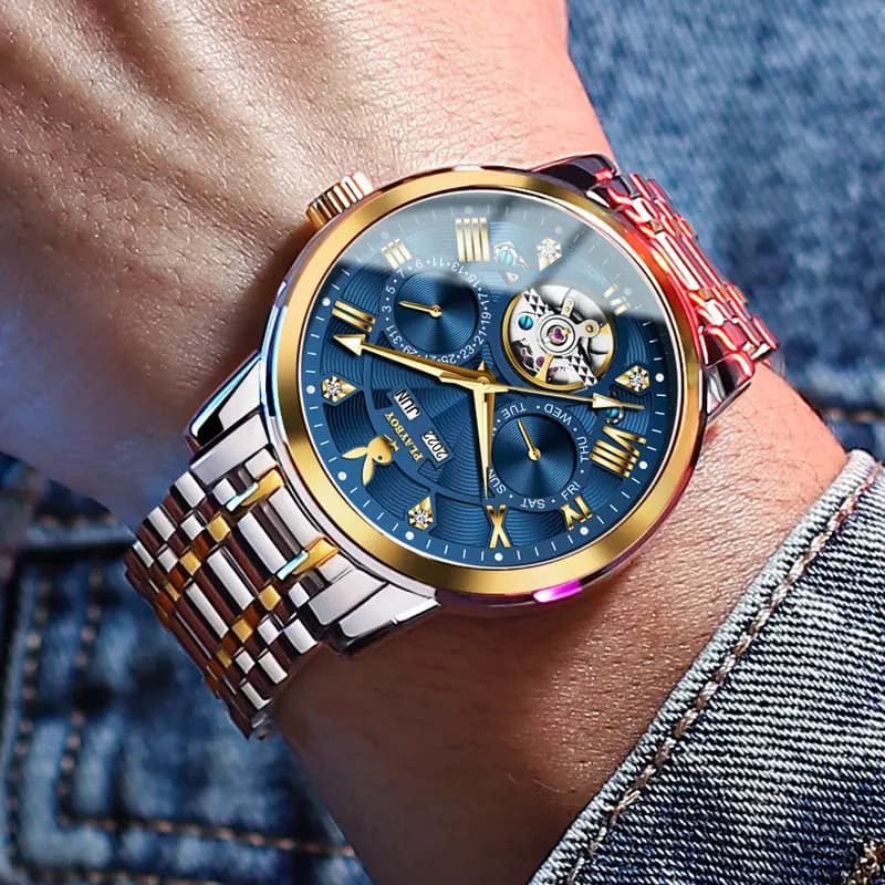 Playboy Roman Series Mechanical Saat Kişi Qara 26