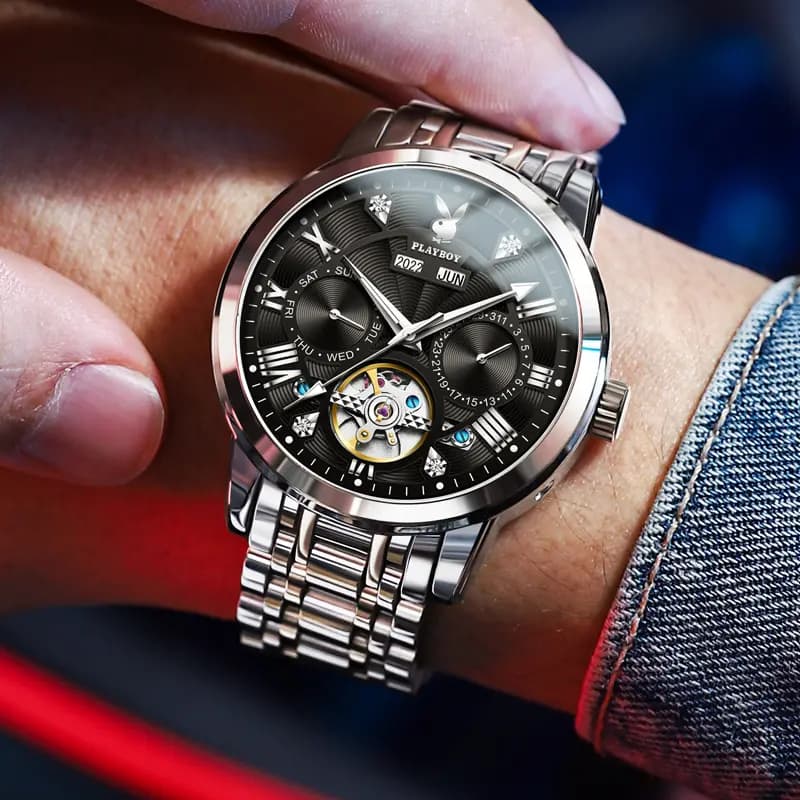 Playboy Roman Series Mechanical Saat Kişi Qara 3