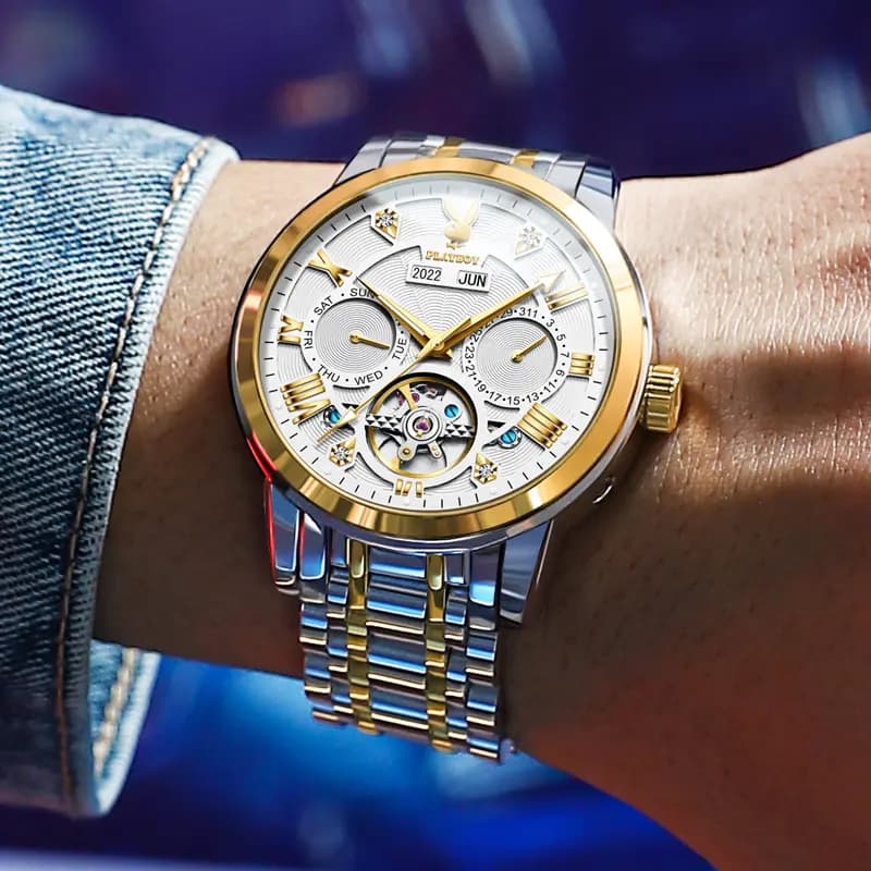 Playboy Roman Series Mechanical Saat Kişi Qara 73