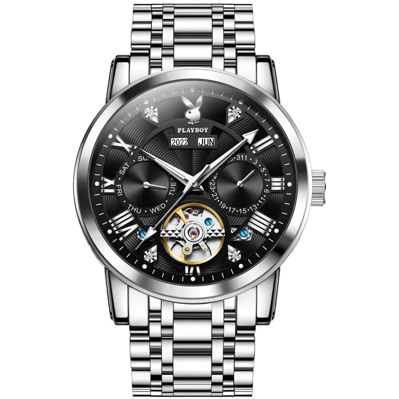 Playboy Roman Series Mechanical Saat Kişi Qara 79