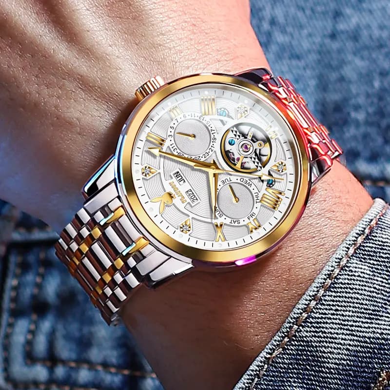 Playboy Roman Series Mechanical Saat Kişi Qara 20