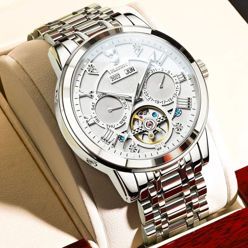Playboy Roman Series Mechanical Saat Kişi Qara 39