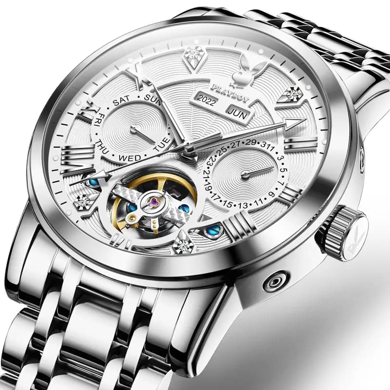 Playboy Roman Series Mechanical Saat Kişi Qara 6