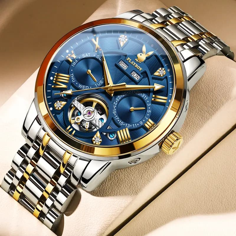Playboy Roman Series Mechanical Saat Kişi Qara 76