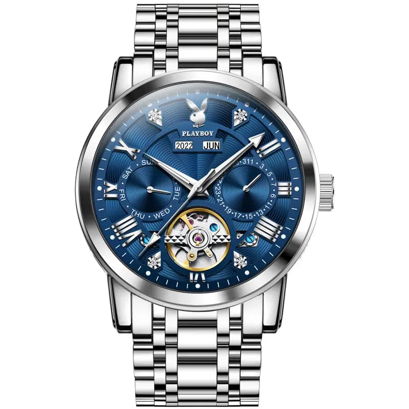 Playboy Roman Series Mechanical Saat Kişi Qara 41