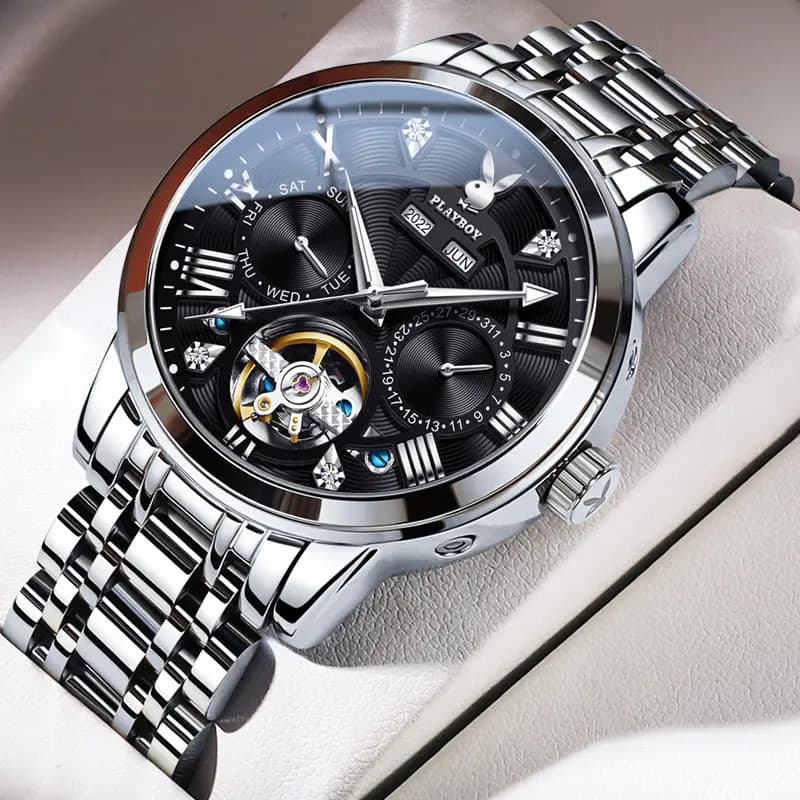 Playboy Roman Series Mechanical Saat Kişi Qara 60