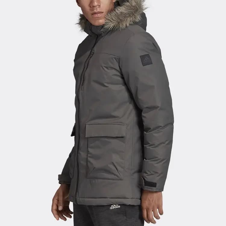 adidas Xploric Parka Windproof Warm Hooded Puffer Jacket Winter Men's Grey-Green 4