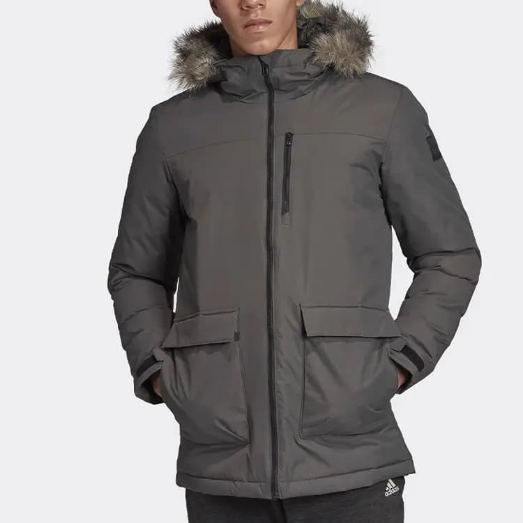 adidas Xploric Parka Windproof Warm Hooded Puffer Jacket Winter Men's Grey-Green 3
