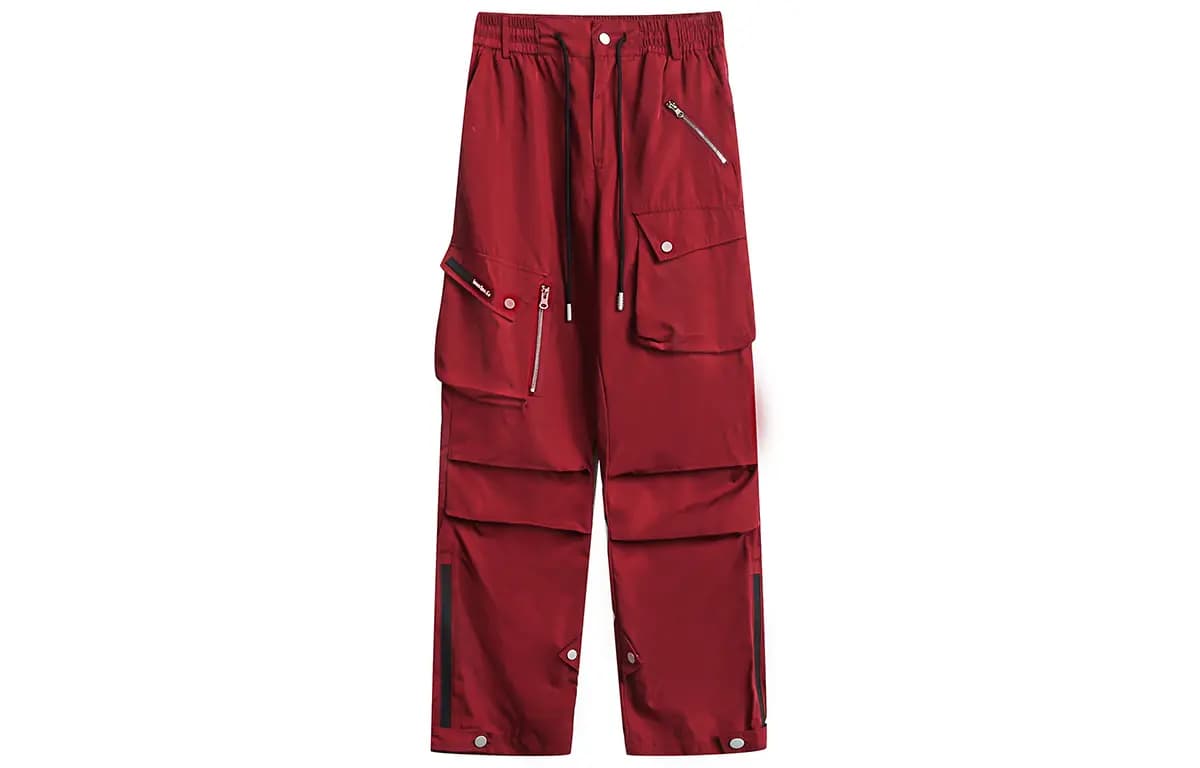 MEIPIN TANG Solid Color Drawstring Outdoor Tech Pleated Side Zipper Wind-Resistant Waterproof Multi-Pocket Cargo Pants Loose Straight Leg Casual Pants Unisex 6