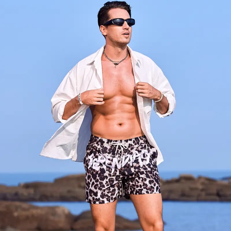 GAILANG Beach Shorts Men Leopard Print Letter 4