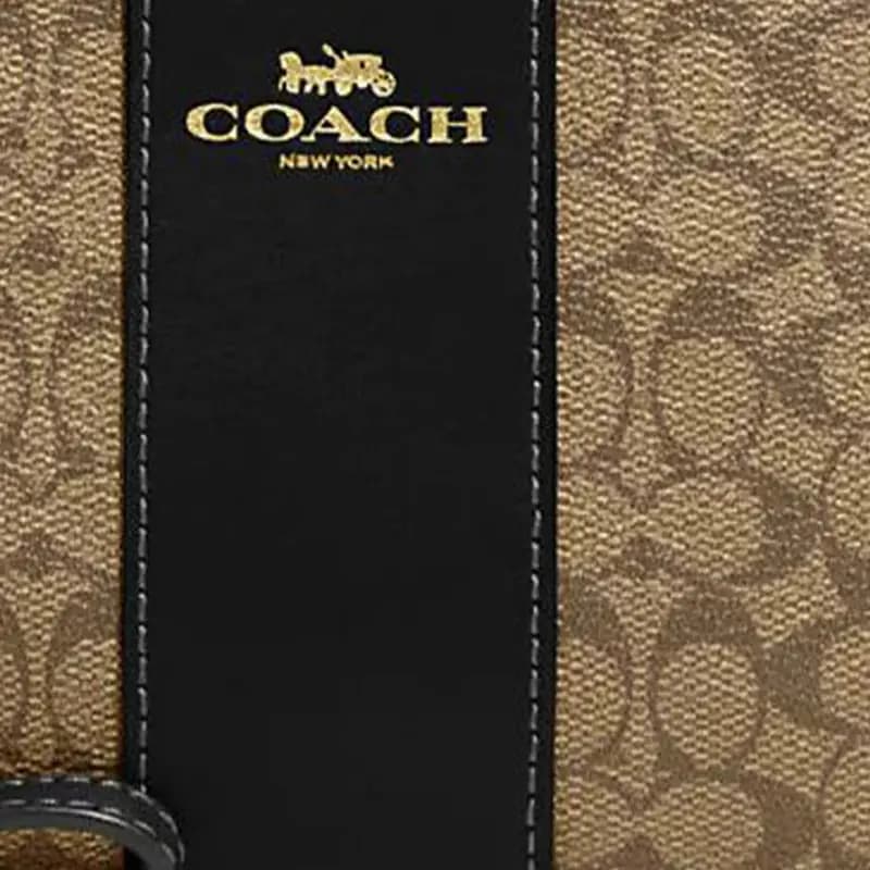 COACH Corner Zip Dəri Klutch Çanta Qadın Xaki/Qara 3
