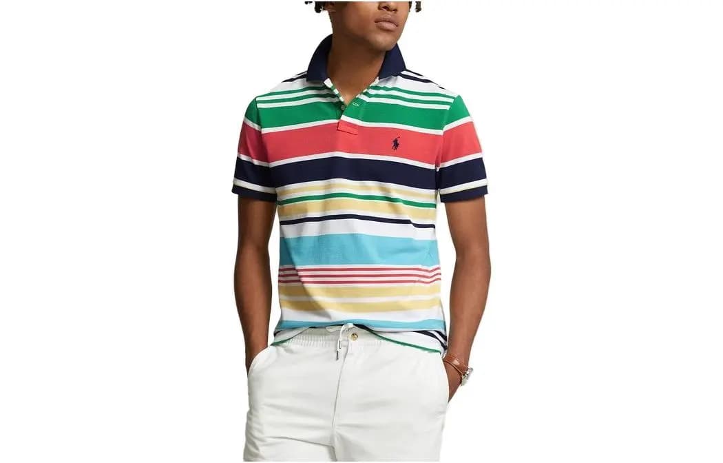 Polo Ralph Lauren SS23 Zolaqlı Qısaqol Polo Yaxa Köynək Kişi Çoxrəngli