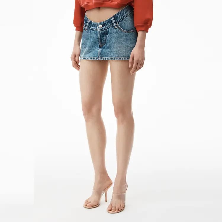 alexander wang Solid Color Zip Denim Shorts Women's Blue 3