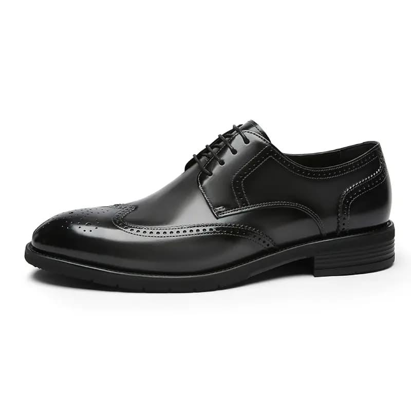 GOLDLION Top Layer Cowhide Leather Round Toe Lace-Up Casual Wedding Business Formal Shoes Men's 8