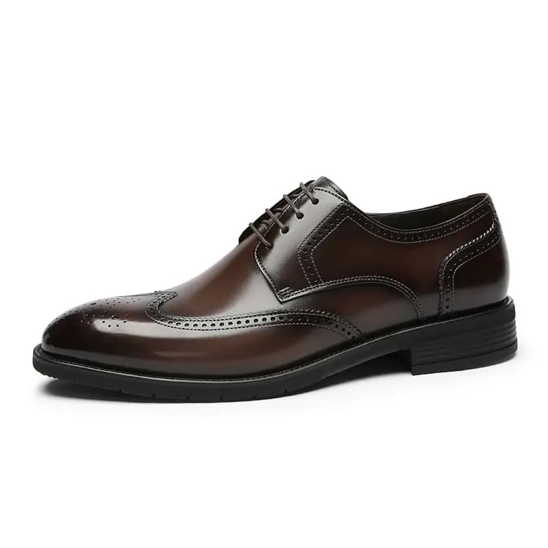 GOLDLION Top Layer Cowhide Leather Round Toe Lace-Up Casual Wedding Business Formal Shoes Men's 2