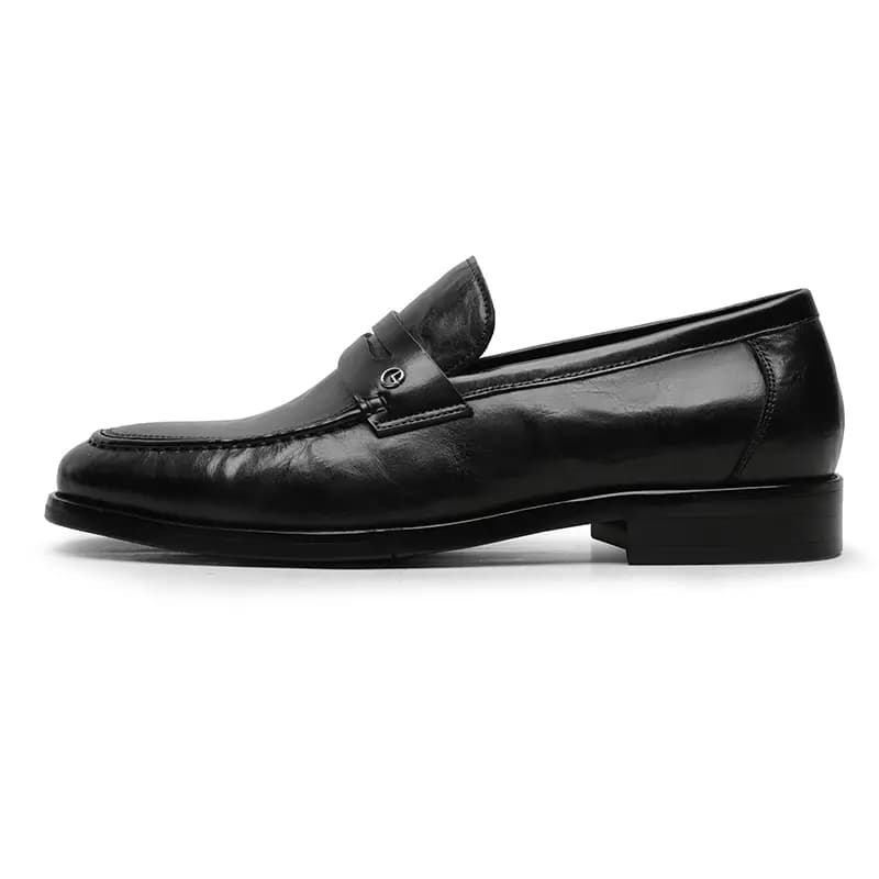 GOLDLION Top Layer Cowhide Leather Light Luxury Fashion Slip-On Loafers Men's Black