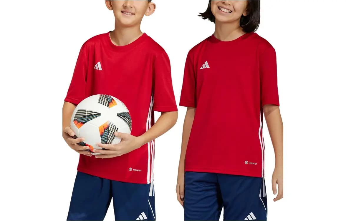 adidas Kids' Tabela 23 Jersey 3-Stripe Colorblock Logo Crew Neck Short Sleeve Kids' Soccer Jersey Boys' Girls' Energy Red 3