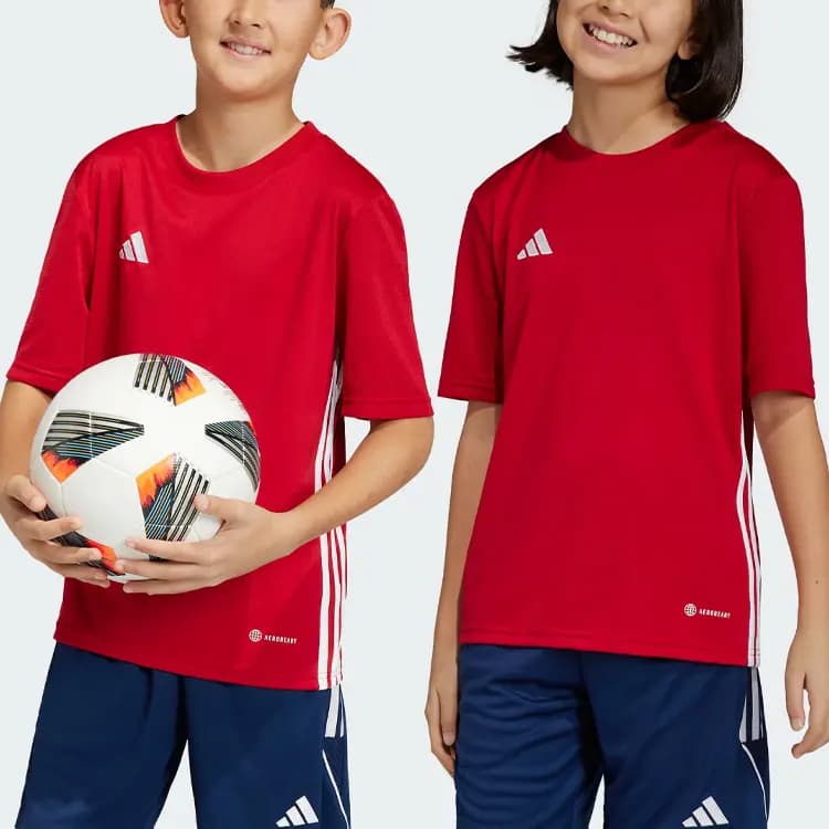 adidas Kids' Tabela 23 Jersey 3-Stripe Colorblock Logo Crew Neck Short Sleeve Kids' Soccer Jersey Boys' Girls' Energy Red 4