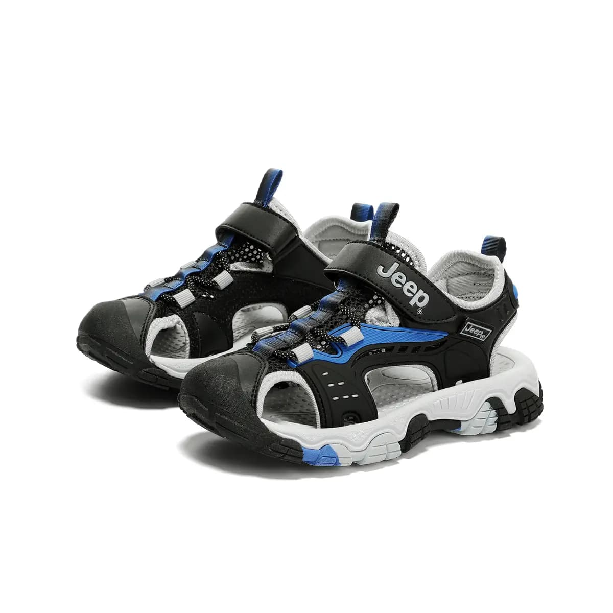 Jeep Kids Synthetic Leather Cushioning Breathable Sandals Black/Blue 3