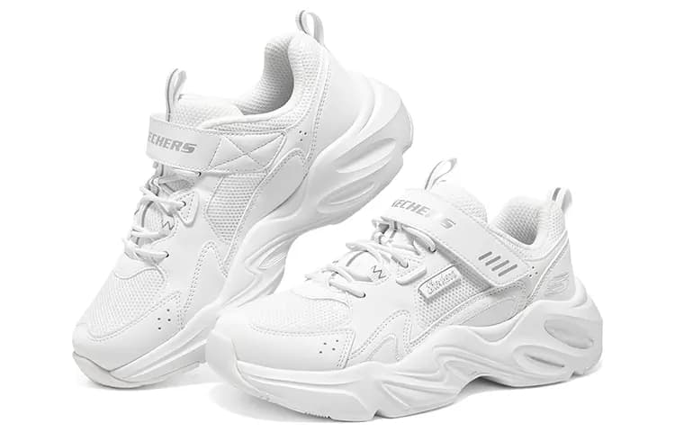 Big Kid Skechers Girls Comfortable Hook-and-Loop Cushioning Wear-Resistant Casual Shoes White 4