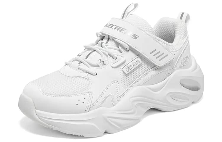 Big Kid Skechers Girls Comfortable Hook-and-Loop Cushioning Wear-Resistant Casual Shoes White 3