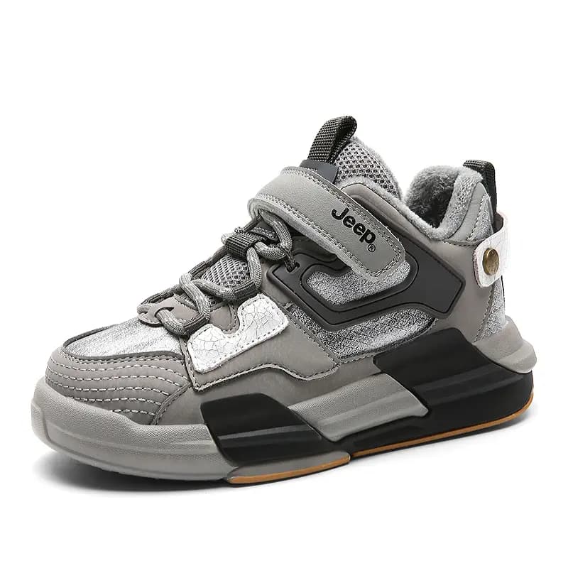Kids Jeep Velcro Warm Lined Slip-Resistant Wear-Resistant Warm Low-Top Kids Skate Shoes Rock Gray Thick Cotton 3