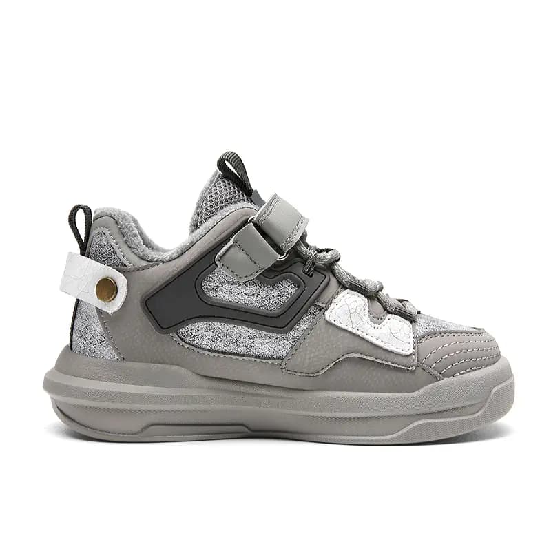 Kids Jeep Velcro Warm Lined Slip-Resistant Wear-Resistant Warm Low-Top Kids Skate Shoes Rock Gray Thick Cotton 2