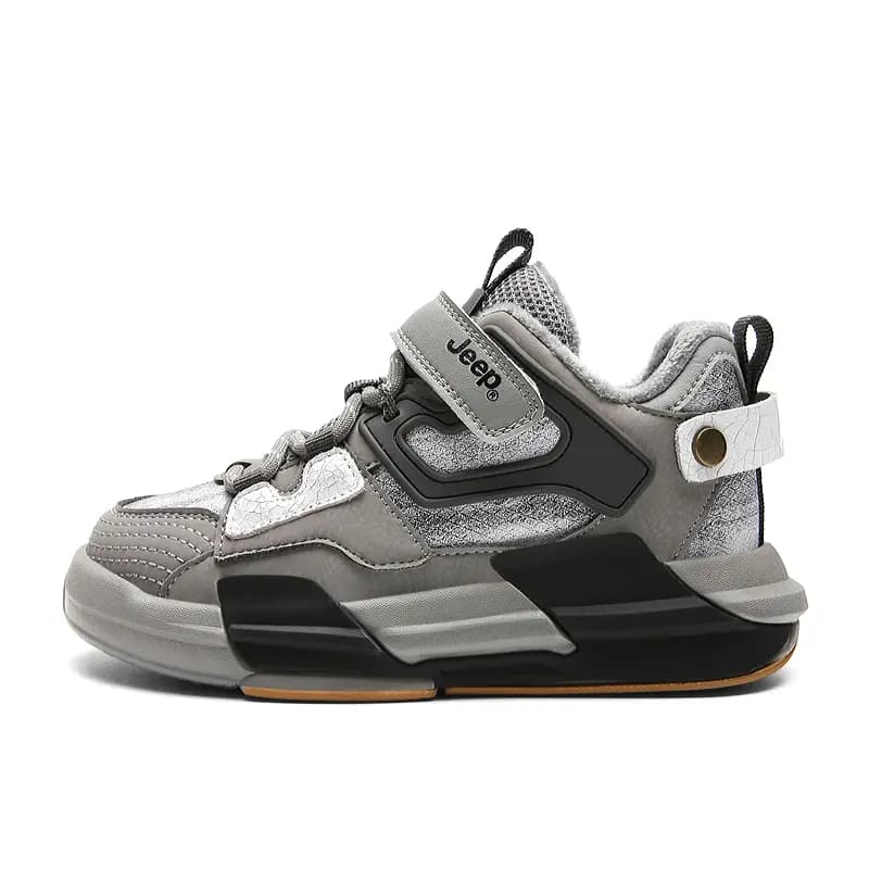 Kids Jeep Velcro Warm Lined Slip-Resistant Wear-Resistant Warm Low-Top Kids Skate Shoes Rock Gray Thick Cotton
