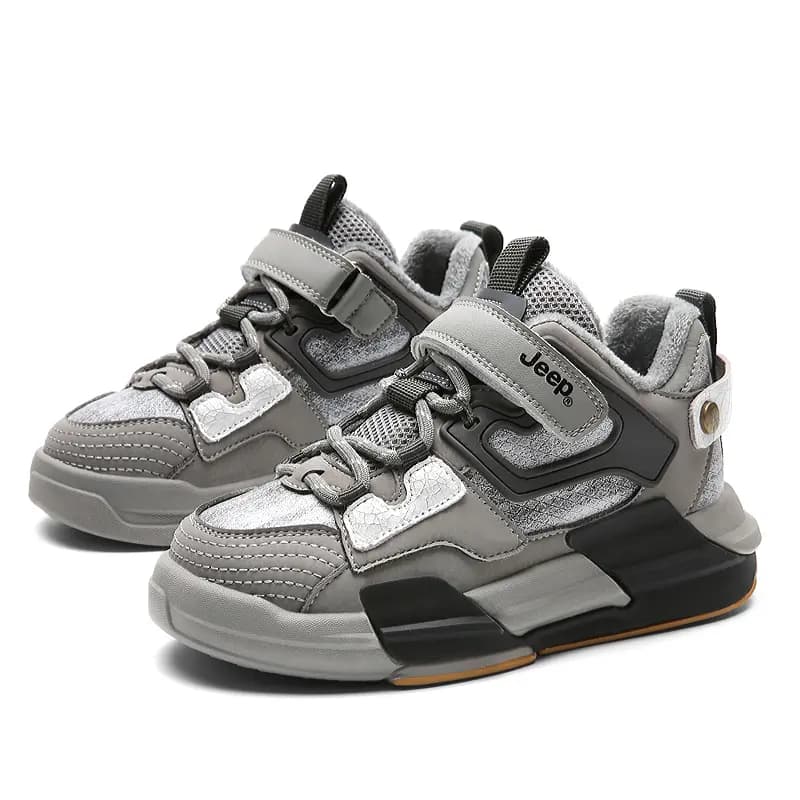 Kids Jeep Velcro Warm Lined Slip-Resistant Wear-Resistant Warm Low-Top Kids Skate Shoes Rock Gray Thick Cotton 4