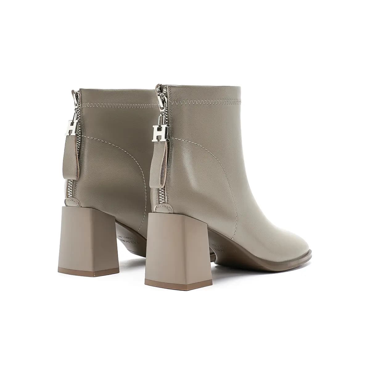 HARSON Sheep Leather Casual Versatile Square Toe Chunky Heel Zipper Ankle Boots 7cm Women's 11