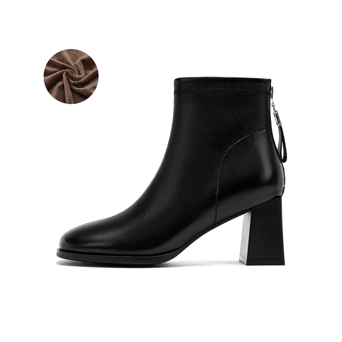 HARSON Sheep Leather Casual Versatile Square Toe Chunky Heel Zipper Ankle Boots 7cm Women's 22