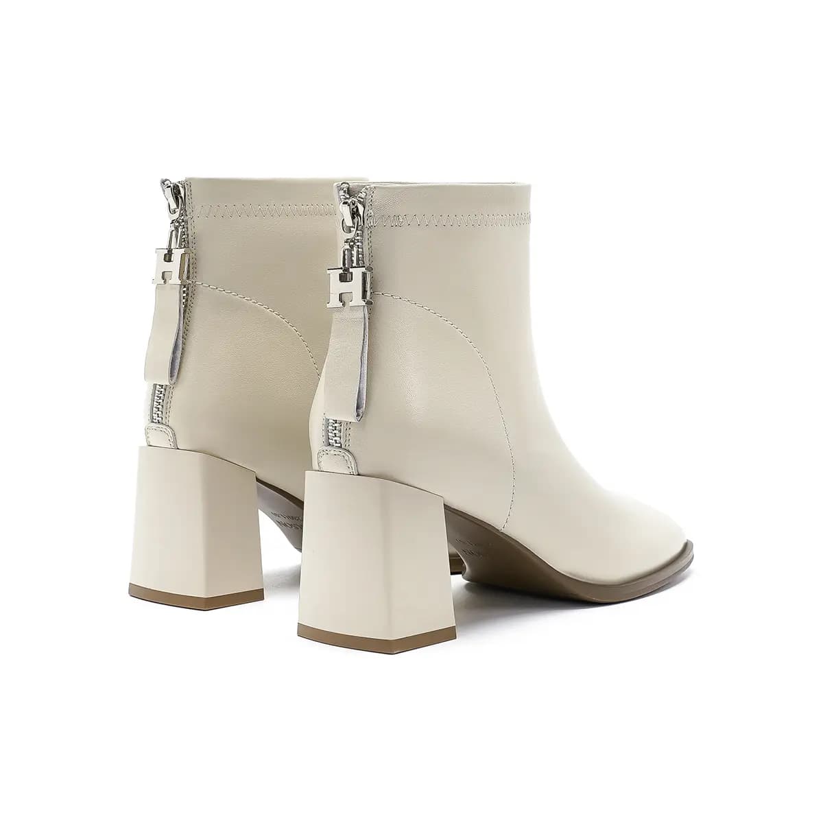 HARSON Sheep Leather Casual Versatile Square Toe Chunky Heel Zipper Ankle Boots 7cm Women's 18