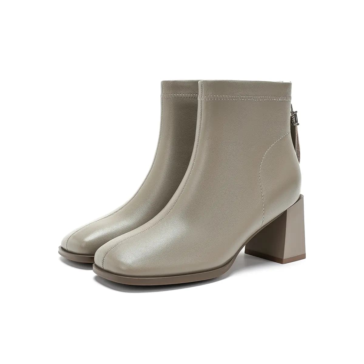 HARSON Sheep Leather Casual Versatile Square Toe Chunky Heel Zipper Ankle Boots 7cm Women's 9