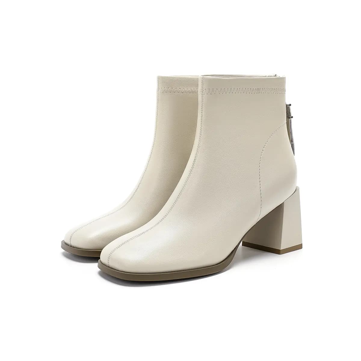 HARSON Sheep Leather Casual Versatile Square Toe Chunky Heel Zipper Ankle Boots 7cm Women's 16