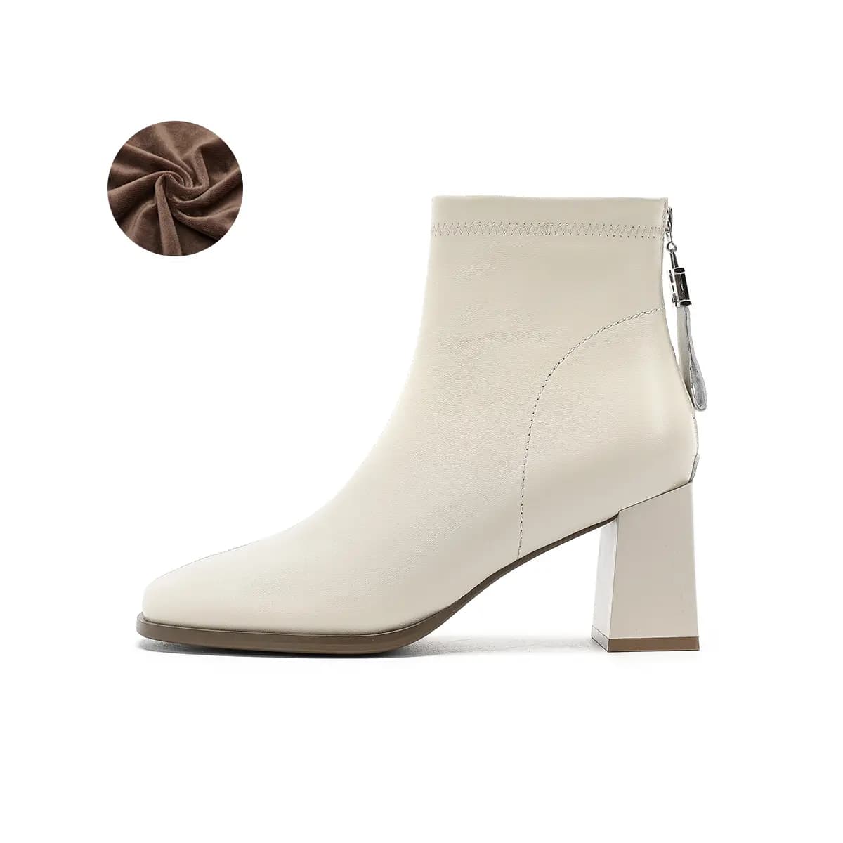 HARSON Sheep Leather Casual Versatile Square Toe Chunky Heel Zipper Ankle Boots 7cm Women's 32