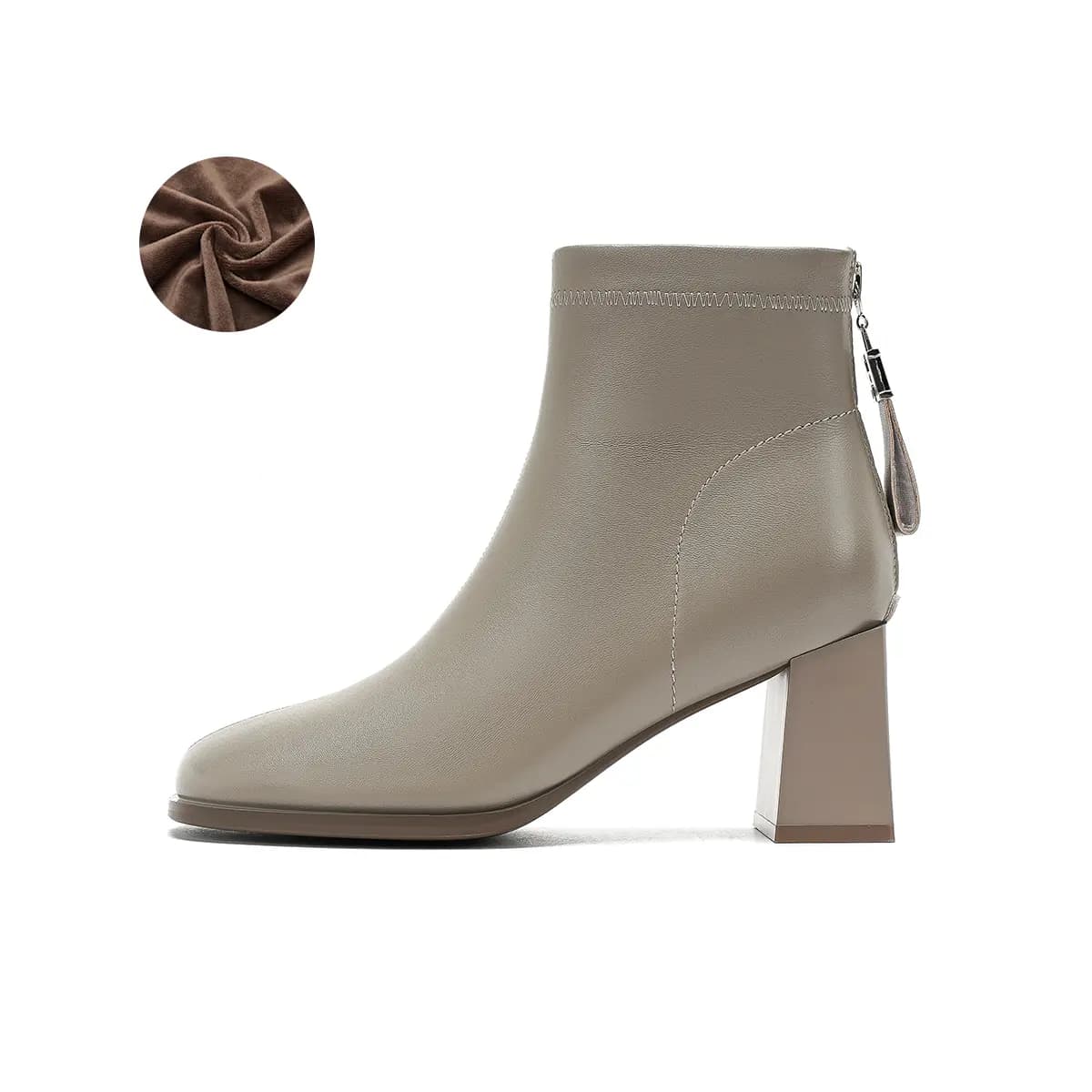 HARSON Sheep Leather Casual Versatile Square Toe Chunky Heel Zipper Ankle Boots 7cm Women's 27