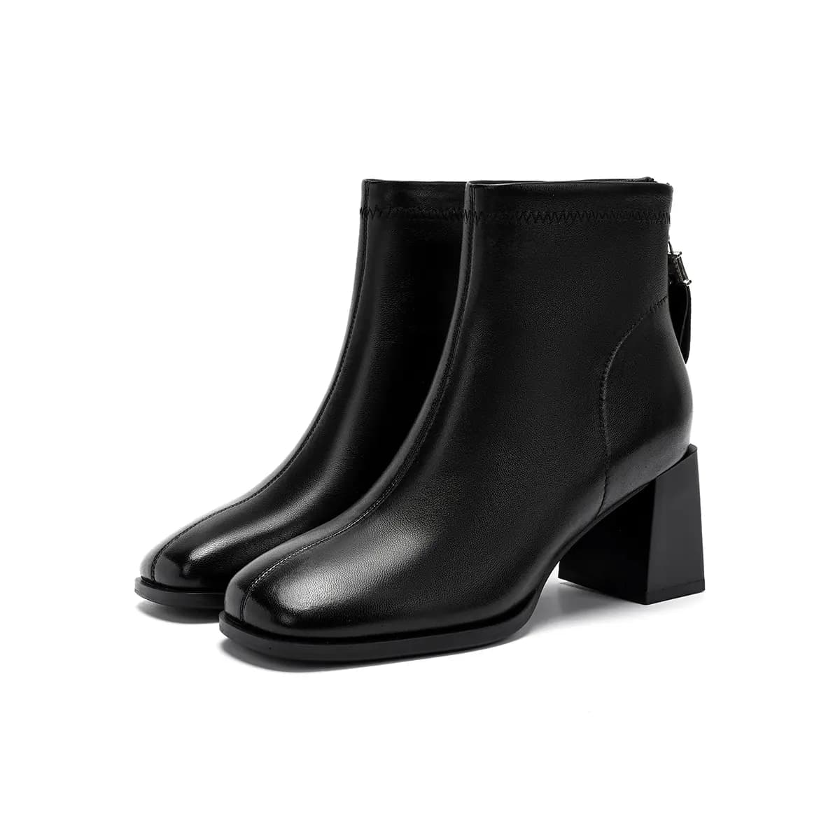 HARSON Sheep Leather Casual Versatile Square Toe Chunky Heel Zipper Ankle Boots 7cm Women's 23