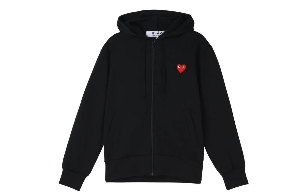 CDG Play Red Heart Logo Zip-Up Kişi Sviteri Qara