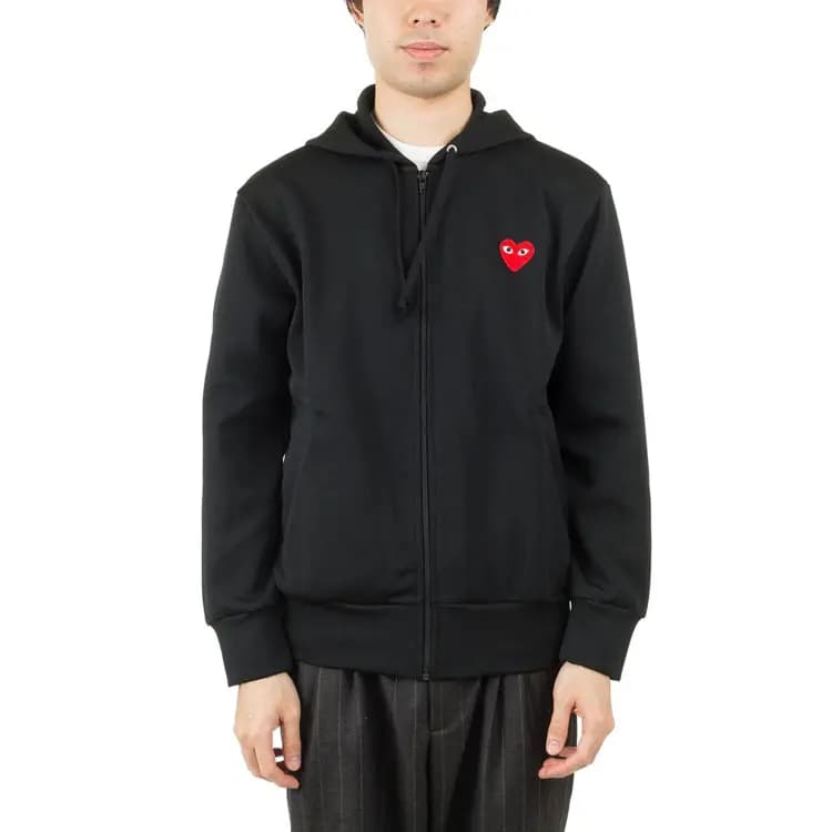 CDG Play Red Heart Logo Zip-Up Kişi Sviteri Qara 3