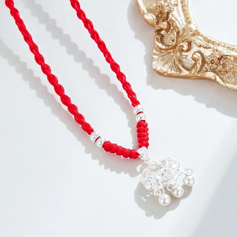 DAISY BEAUTY New Chinese Style Pure Silver Peace Longevity Lock Silver Necklace Girls Silver Lock Popular Gift Couple Bestie Collarbone Necklace Pendant Jewelry S990 Pure Silver Necklace Unisex Couple 11