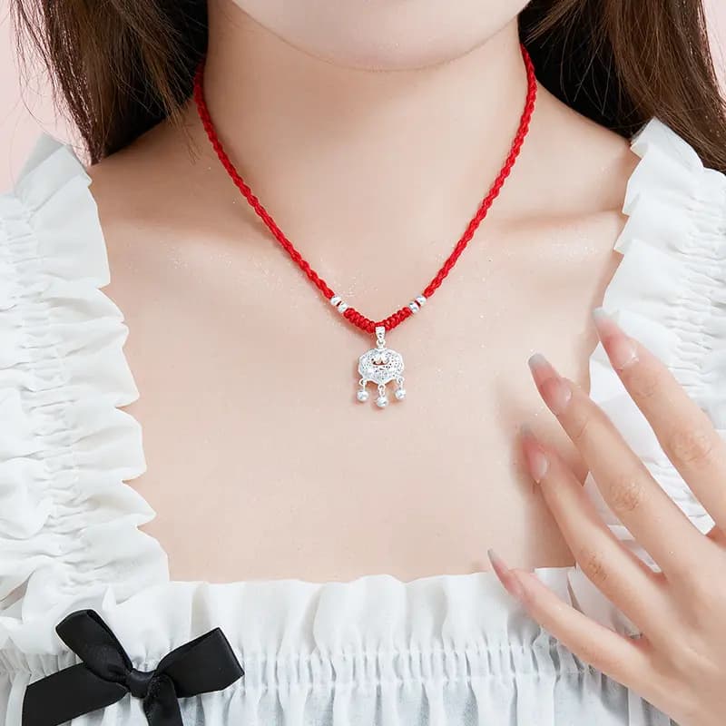 DAISY BEAUTY New Chinese Style Pure Silver Peace Longevity Lock Silver Necklace Girls Silver Lock Popular Gift Couple Bestie Collarbone Necklace Pendant Jewelry S990 Pure Silver Necklace Unisex Couple 13