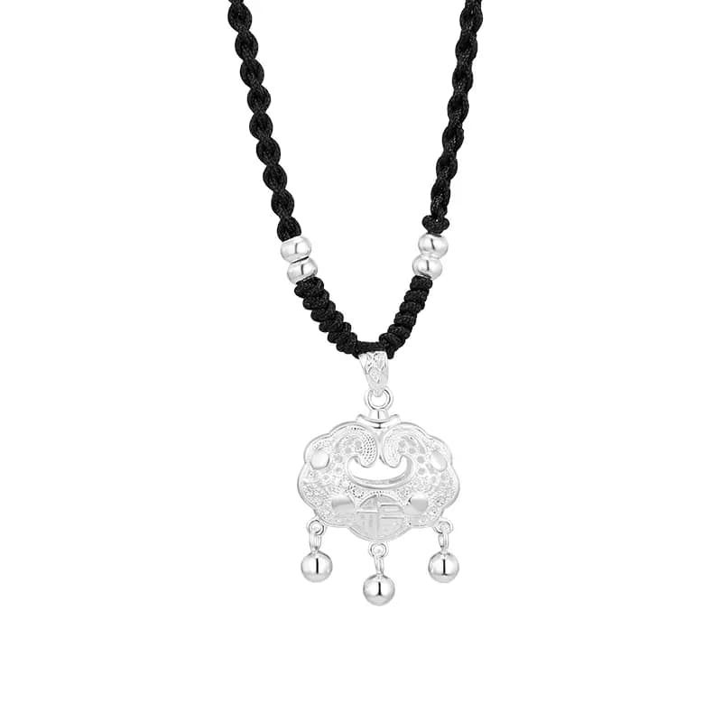 DAISY BEAUTY New Chinese Style Pure Silver Peace Longevity Lock Silver Necklace Girls Silver Lock Popular Gift Couple Bestie Collarbone Necklace Pendant Jewelry S990 Pure Silver Necklace Unisex Couple