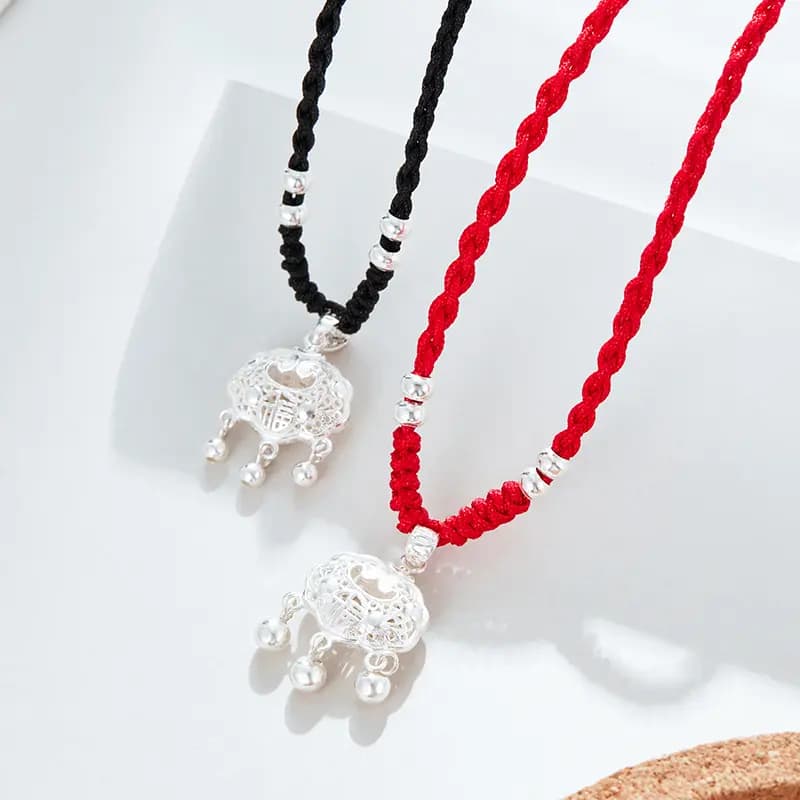 DAISY BEAUTY New Chinese Style Pure Silver Peace Longevity Lock Silver Necklace Girls Silver Lock Popular Gift Couple Bestie Collarbone Necklace Pendant Jewelry S990 Pure Silver Necklace Unisex Couple 15